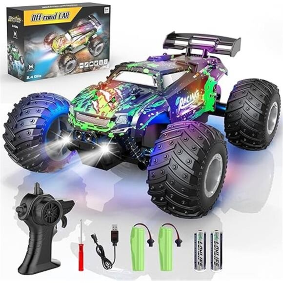 Remote Control Car, 1:18 Scale All Terrain RC Cars, 2WD 20Km/h with Colorful Led - Picture 7 of 7